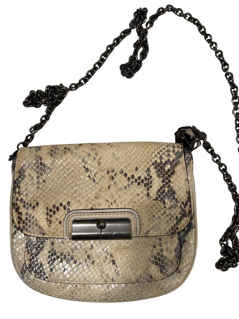 Reptile-print Coach crossbody bag with strap